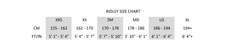 Ridley Bikes Size Chart
